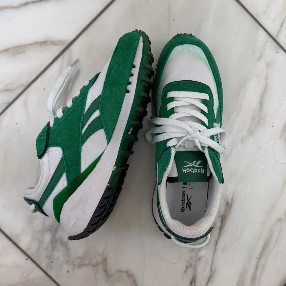 Reebok Green and White Retro Runner Sneakers